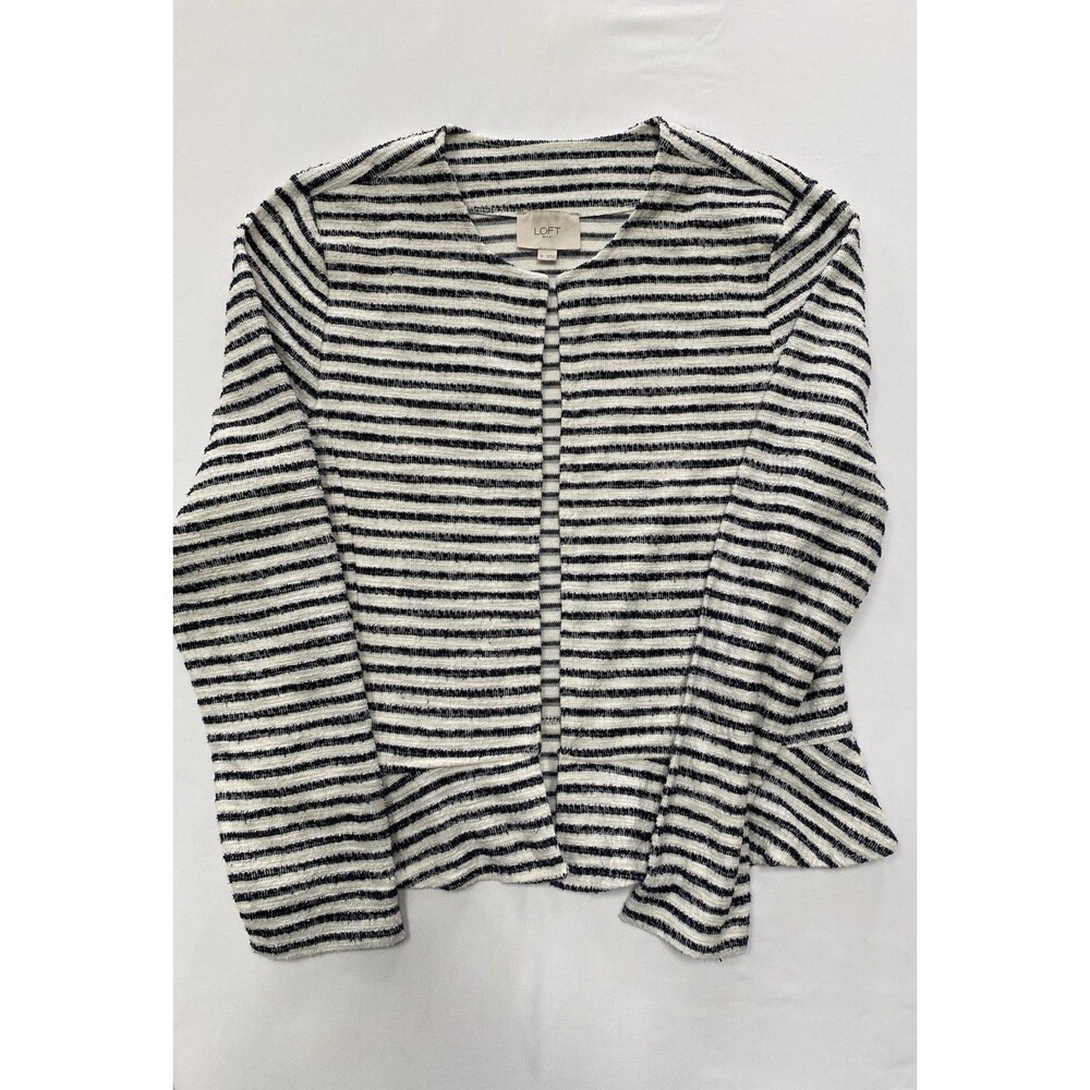 Loft Outlet Striped Peplum Open Front Cardigan Jacket - Medium